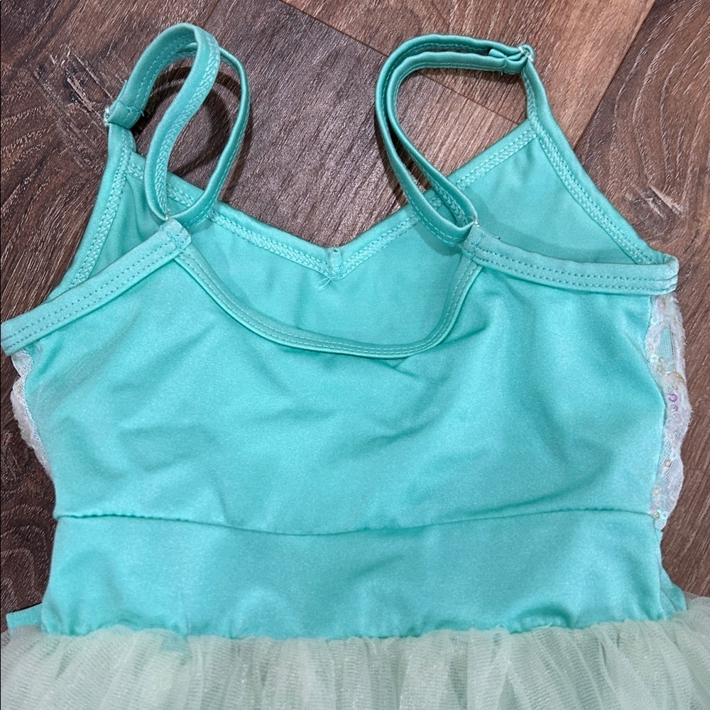 La Petite Ballerina costume size SC beautiful turquoise & green sequined w/bow - Picture 11 of 12